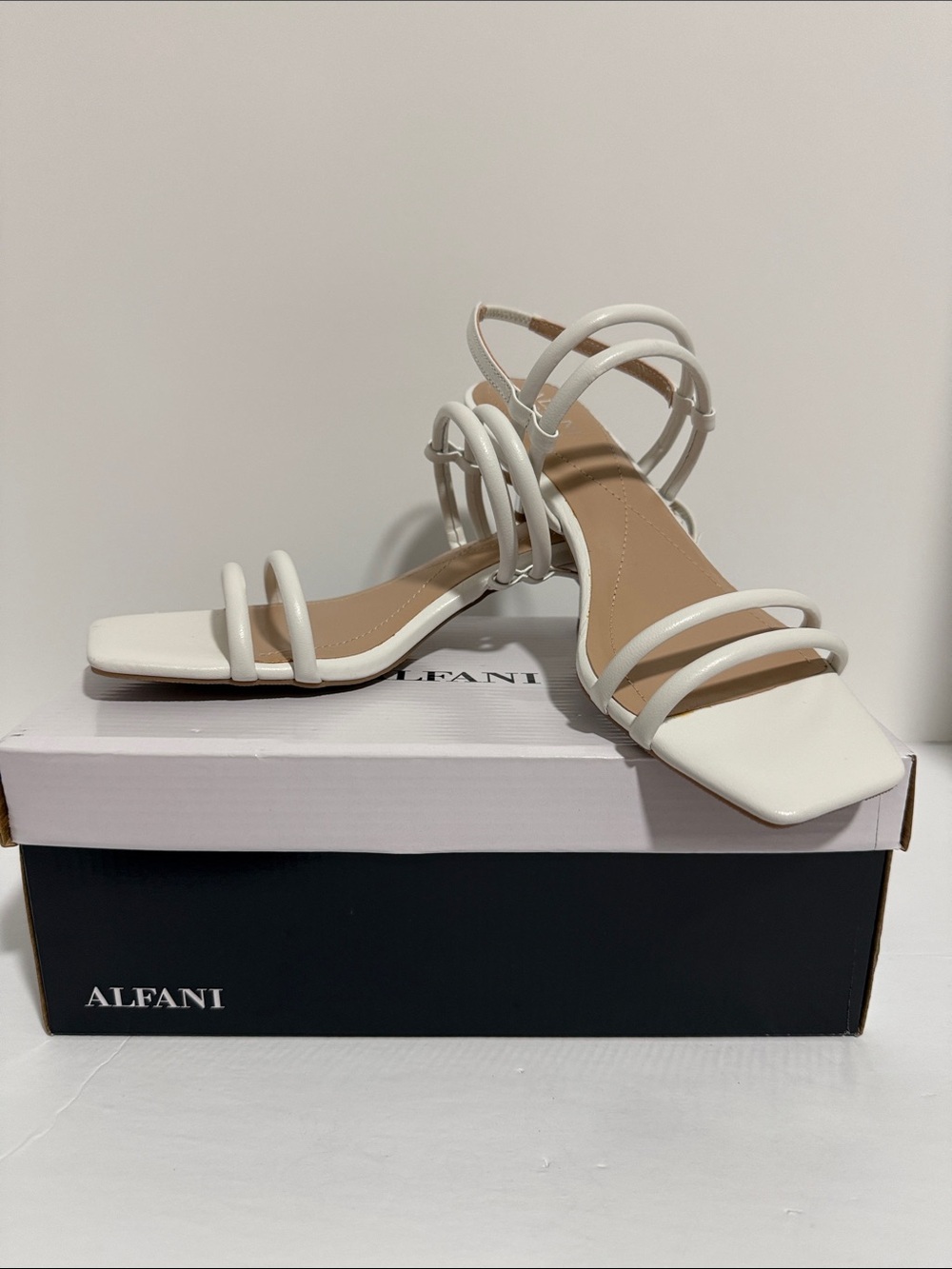 Alfani White Multi-Strap Square-Toe Heeled Sandals